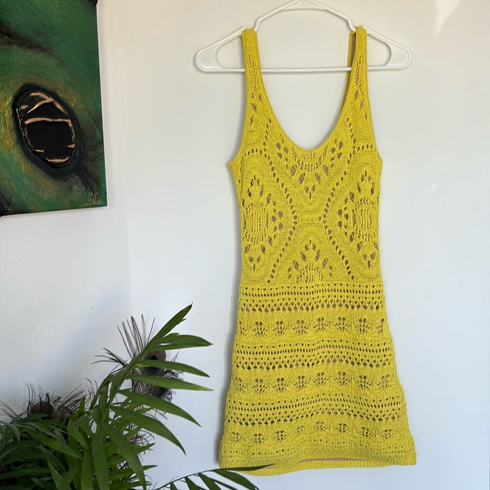 Alexis Yellow Crochet Knit Tank Dress